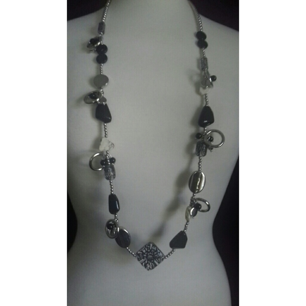 Chico's silver tone black beaded necklace.
